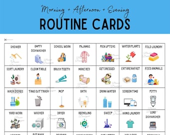 Routine Cards, Charts for Kids, Chores Chart Morning Afternoon Evening, Visual Responsibility Schedule, Children&#39;s To Do Tasks