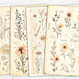 Scandi Floral Junk Journal Paper, vintage botanische afdrukbare, afdrukbare bloemen, botanische ephemera, scandi Journal, vintage bloemen