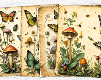 Vintage Mushroom Botanical Junk Journal Paper (Digital Download)