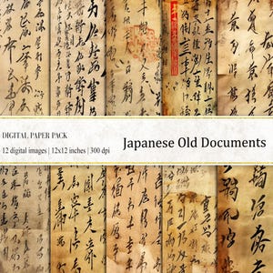 Japanische Alte Dokumente Digitale Papiere, Japanische Briefpapiere, Vintage Briefpapiere Journal, Alte Briefe Digitales Papier, Antike Briefe