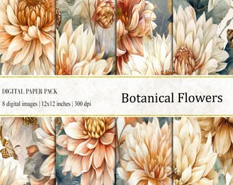 Vintage Botanical Flower Digital Paper Set (Digital Download)
