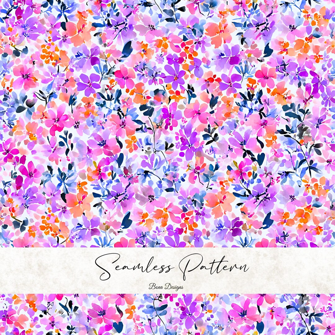 Watercolor Ditsy Floral Seamless Pattern: Digital Paper (PNG Download ...