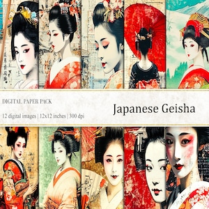 Japanese Geisha Digital Papers, Japanese Papers, Oriental Print, Asian Background, Journal Papers, Geisha Printable Papers, Digital Download