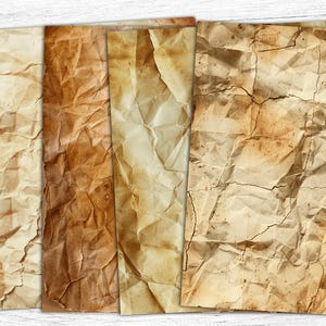 Papiers vintage pour objets indésirables, éphémères vintage, papiers kraft, papiers froissés, texture de papier froissé, taché vintage, fond sépia