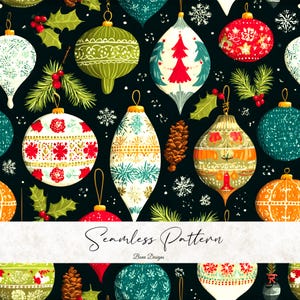Christmas Ornament Seamless Pattern: Scandi Winter Fabric Print (Digital Download)