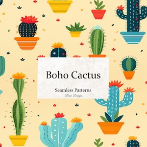 Boho Cactus Seamless Pattern, Cactus Digital Paper, Cactus Seamless Pattern, Instant Download, Succulent Pattern, Digital Download