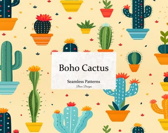 Boho Cactus Seamless Pattern: Digital Paper for Crafts (Instant Download)