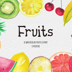 Imágenes prediseñadas de frutas en acuarela, ilustración de frutas en acuarela, imágenes prediseñadas de frutas en acuarela, imágenes prediseñadas de primavera y verano, gráficos de frutas en acuarela, uso comercial