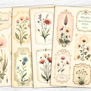 Papel decorativo de diario con flores botánicas, hojas para notas, flores para decoupage, descarga digital, impresión decorativa, uso comercial