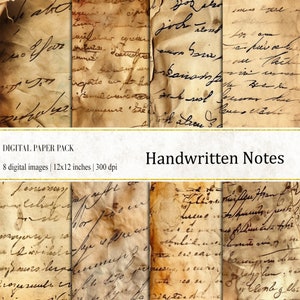 Handwritten Notes Digital Papers, Handwritten Notes Backgrounds, Vintage Handwritten, Antique letter paper, Handwritten letter, Old document