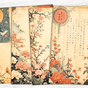 Japońskie papiery Junk Journal, Vintage Japanese, Japońskie papiery cyfrowe, Pobieranie cyfrowe, Papier kolażowy, Papier do scrapbookingu, Oriental Prints