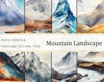 Digitale papierset berglandschap: aquarelachtergronden (commercieel gebruik)
