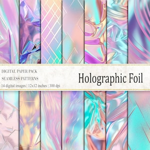 Holografisch digitaal papier, iriserende holografische naadloze patronen, holografische texturen, holografische achtergrond, commercieel gebruik