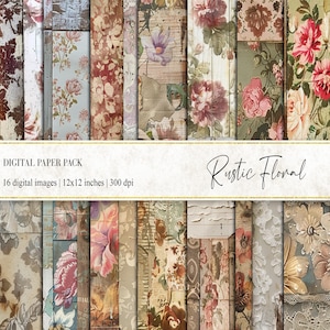 Rustikales Blumen Digital Papier, Blumen Collage Digital Papier, Floral Journal Seiten, Tattared Rosen Digital Papier, Shabby Chic Digital Papiere