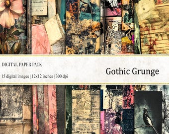 Gothic Grunge Digital Paper Pack, Collage, Junk Journal (Digital Download)