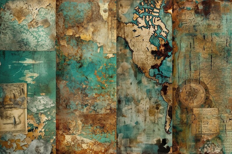 Distressed Grunge Map Digital Paper: Journal Backgrounds (digital ...
