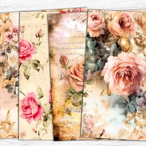 Floral Shabby Chic Junk Journal Papers, Afdrukbare Papers, Shabby Chic Journal, Rozen digitaal papier, digitaal collageblad, vintage ephemera