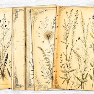 Papier journal vintage floral indésirable, botanique vintage imprimable, floral imprimable, art floral vintage, téléchargement numérique, usage commercial