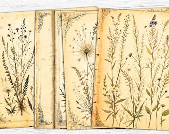 Vintage Floral Junk Journal Paper: Botanical Art Printable (Digital Download)