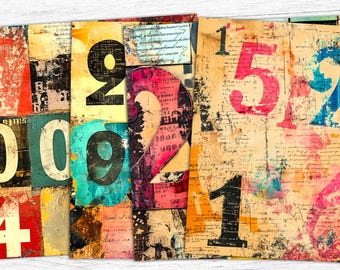 Grunge Numbers Digital Paper: Distressed Collage Sheet (Digital Download)