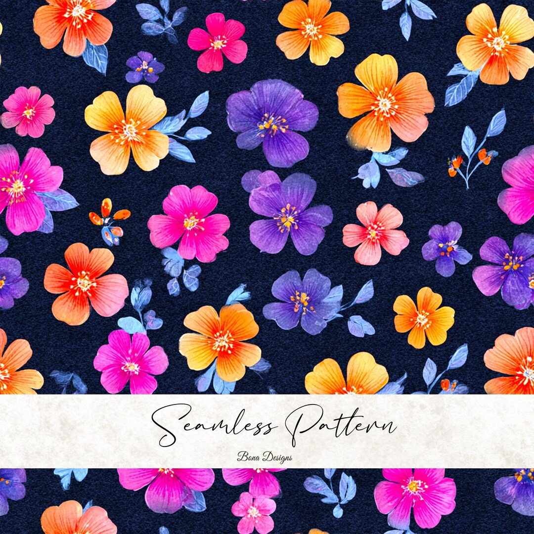 Watercolor Ditsy Floral Seamless Pattern: Pink Purple Orange Blooms ...
