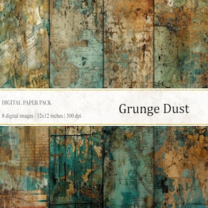 May include: Digital paper pack with 8 grunge style textures in blue, brown, and white. Each image is 12x12 inches and 300 dpi. Grunge Dust.