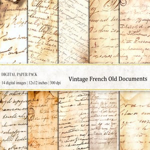 Documenti francesi d'epoca, pagine di diario spazzatura, carte di diario d'epoca, carta antica, lettere francesi d'epoca, vecchie lettere scritte a mano