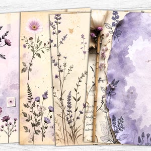 Papel de jornal de lavanda, papel para impressão de lavanda, papéis botânicos, fundo de páginas de cartas, páginas de capa de livro, papel vintage, uso comercial