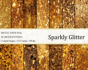 Gold Glitter Digital Papers: Seamless Sparkly Patterns (Digital Download)