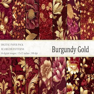 Papéis Digitais Burgundy Gold, Padrão Burgundy Gold Seamless, Glitter Burgundy Gold, Papel Digital Sequin, Fundos Burgundy