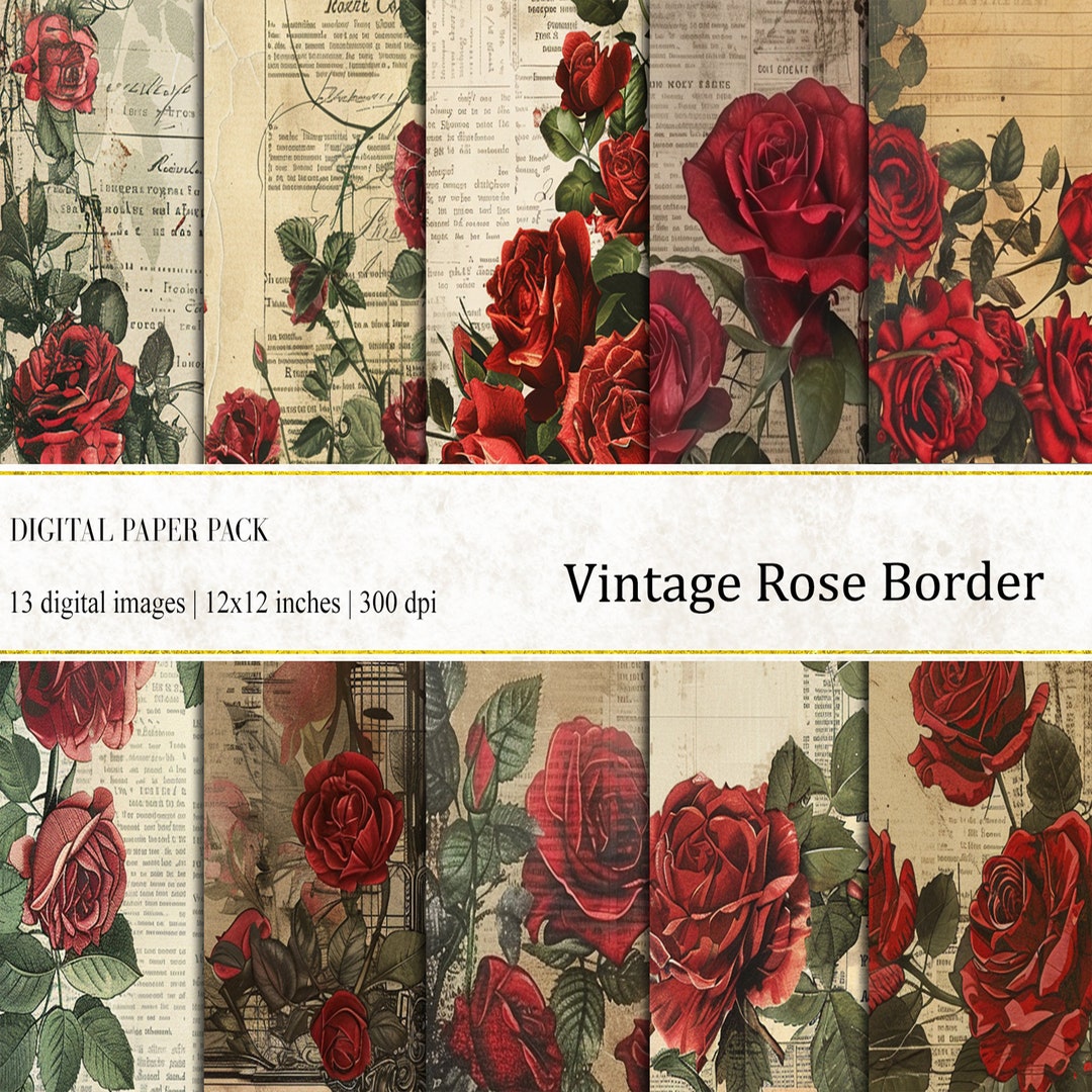 12x12 Roses Border Vintage Rose Border Digital Paper Pack (12x12, 300 Dpi) - Etsy