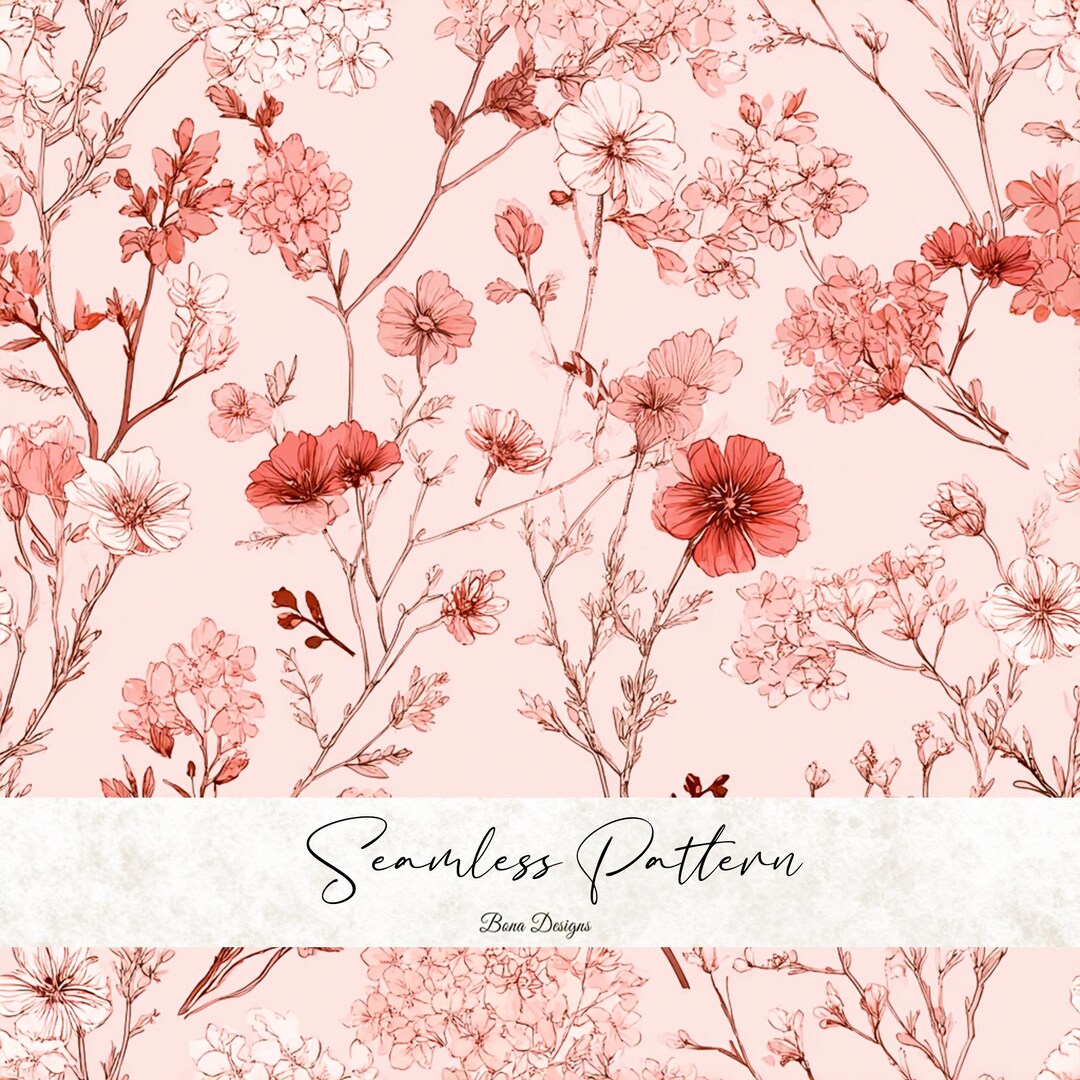 Pink Blush Flowers Seamless Pattern: Botanical Delicate Fabric Print ...
