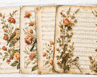 Vintage Floral Music Sheet Paper: Junk Journal Ephemera (Digital Download)