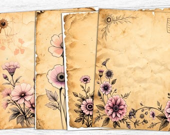 Vintage Purple Flowers Junk Journal Papers: Floral Background (Digital Download)