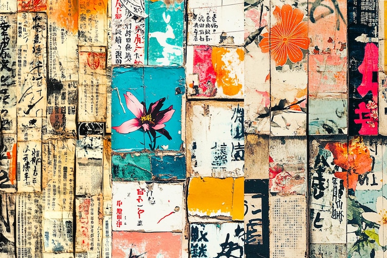 Japanese Digital Paper: Asian Collage Textures (digital Download) - Etsy