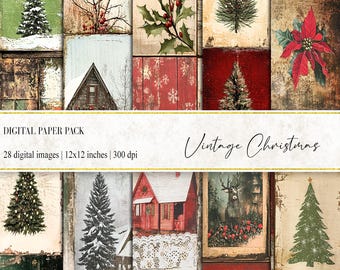 Papier numérique de Noël vintage : motifs des fêtes sans couture (téléchargement numérique)