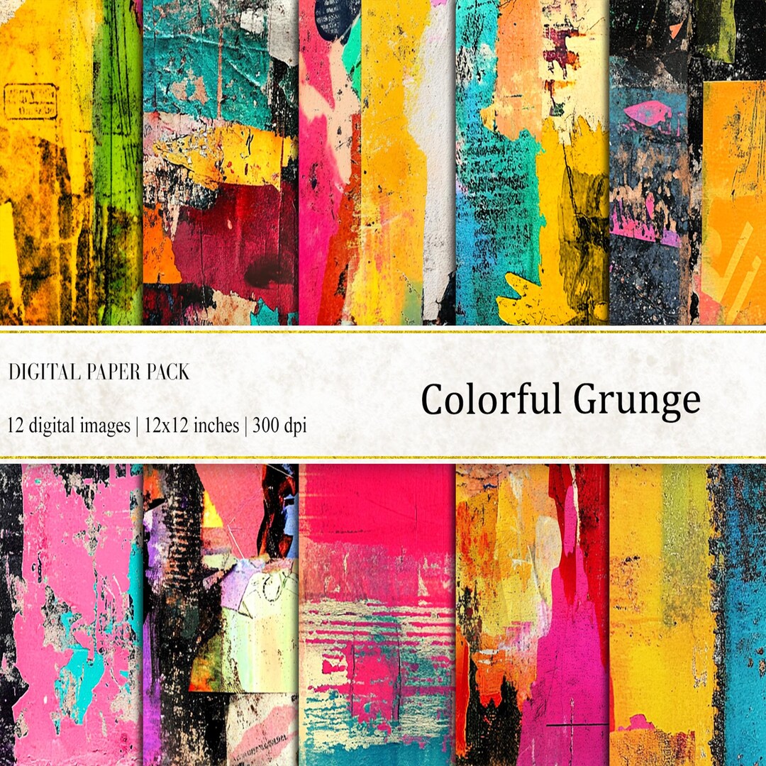 Colorful Grunge Digital Paper: 12x12 Scrapbook Backgrounds (digital ...