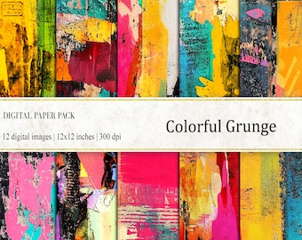 Colorful Grunge Digital Paper: 12x12 Scrapbook Backgrounds (Digital Download)