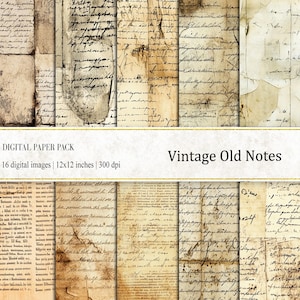 Vintage Old Notes Digital Papers, Sfondo Vintage, Carta Vintage, Carte per Diario Vintage, Carte per Album, Download Istantaneo, Carta per Note