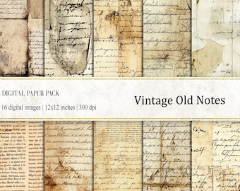 Vintage Notes Digital Paper Pack: 12x12 Scrapbook Backgrounds (Digital Download)