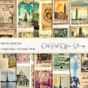 Alte Post Briefmarken digitale Papiere, Briefmarken digitale Papiere, Reise druckbar, Reisejournal Papiere, Postkartenpapier, digitaler Download