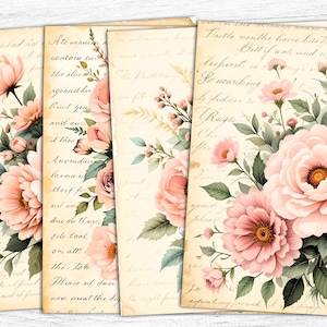 Pink Peony Junk Journal Paper, Peony Printable, commercial use, Decoupage Peony Background, Digital Download, Manuscript Roses Flowers