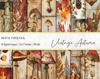 Vintage Autumn Digital Papers, Fall Scrapbook Paper (Digital Download)