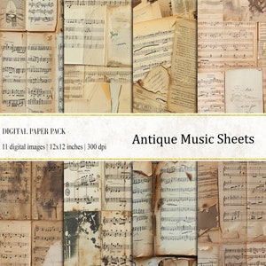 Antieke muziekbladen Digitaal papier, antieke muziekachtergronden, vintage textuur, vintage muziekbladen, vintage bladmuziek, commercieel gebruik