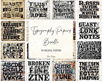 Grunge Typography Digital Paper Bundle: 50 PNGs for Junk Journals (Digital Download)