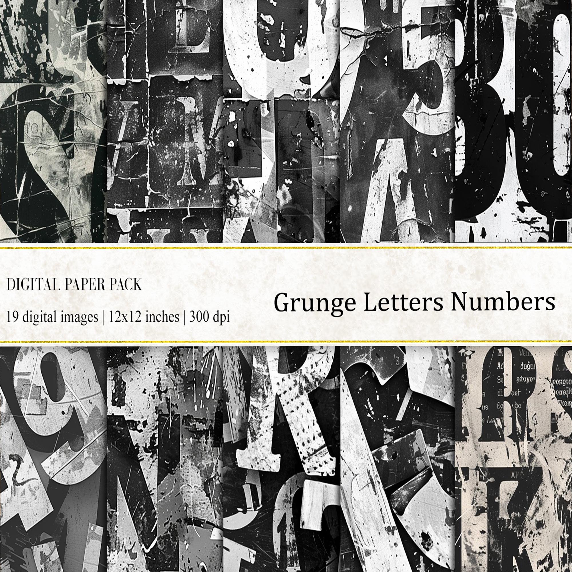 Grunge Letters Numbers Digital Papers: Black & White (12x12, 300 Dpi ...