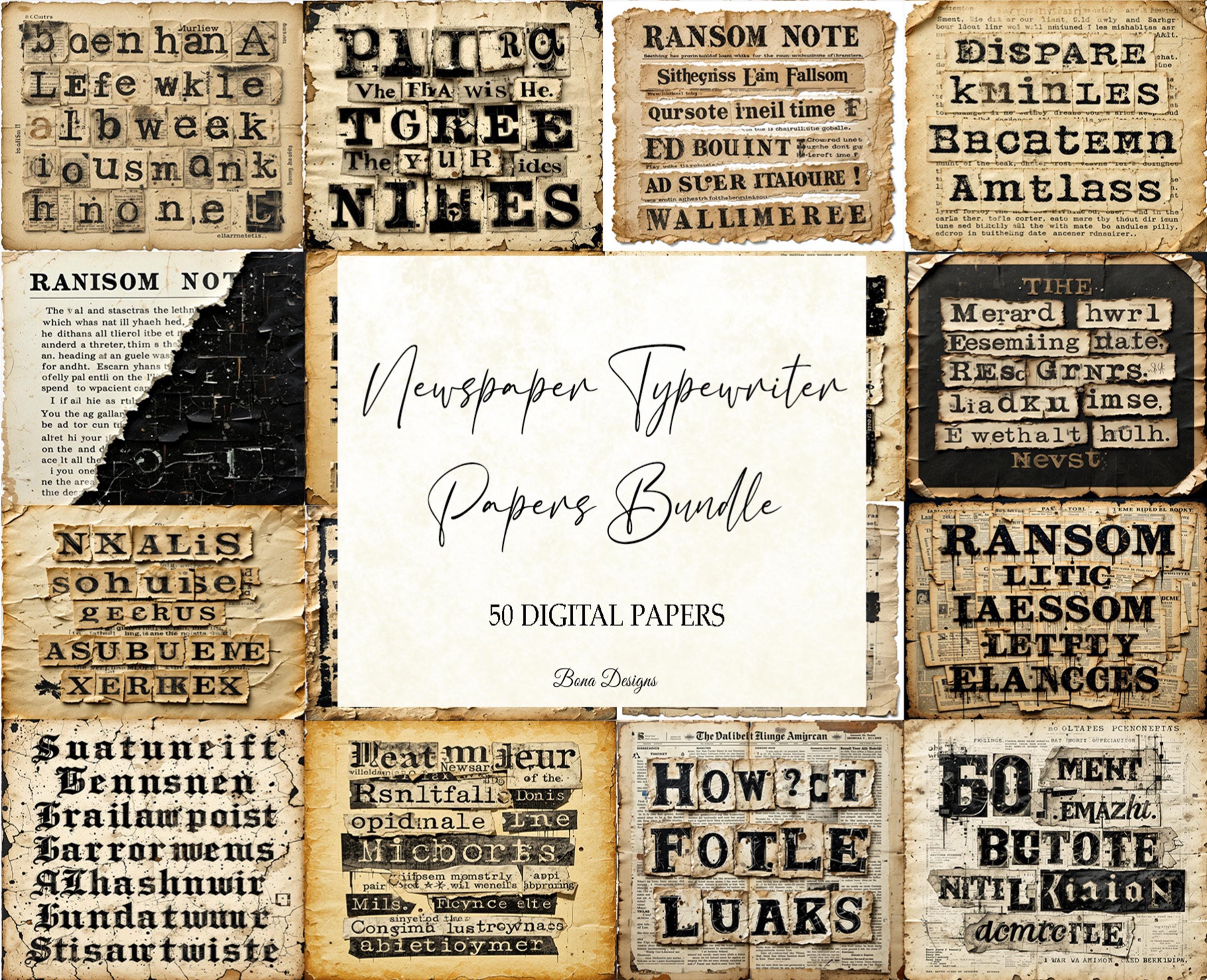 s*e様 TYPEWRITER BELTED SHORTS Graph Pape Vintage Newspaper Typewriter Digital Paper Bundle (50 Pngs, 300