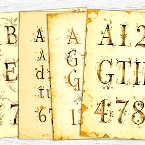 Letters Numbers Junk Journal Papers, Vintage Number Papers, Numbers Digital Papers, Digital Download, Letters Numbers Papers, Letters Print