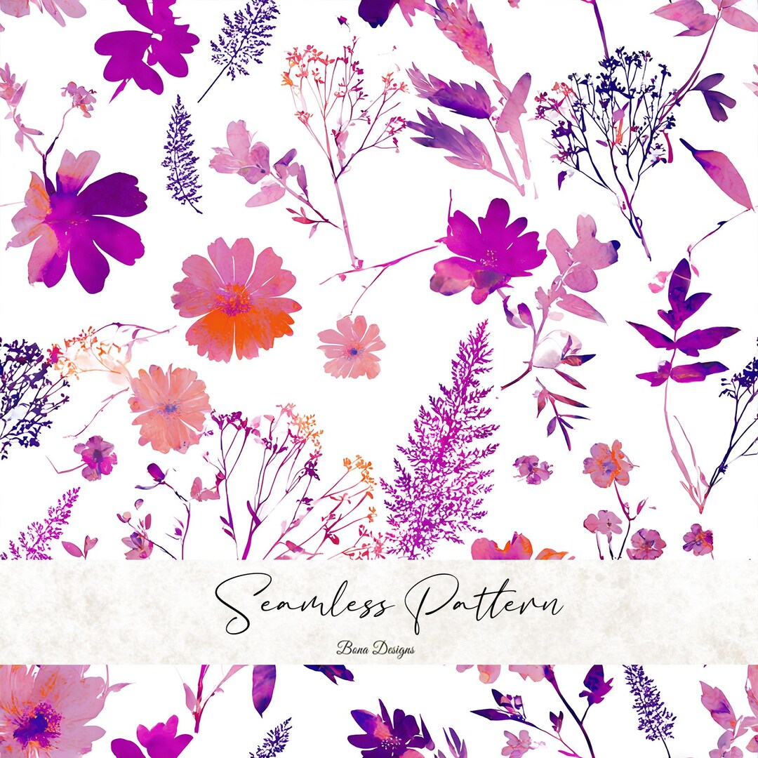 Botanical Floral Seamless Pattern: Purple Flowers Fabric Print (digital ...