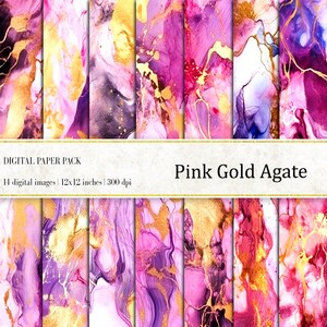Pink Gold Agate Digital Papers, Marble Agate Backgrounds, Marble Textures, Commercial use, Pink Gold Agate Digital Papers